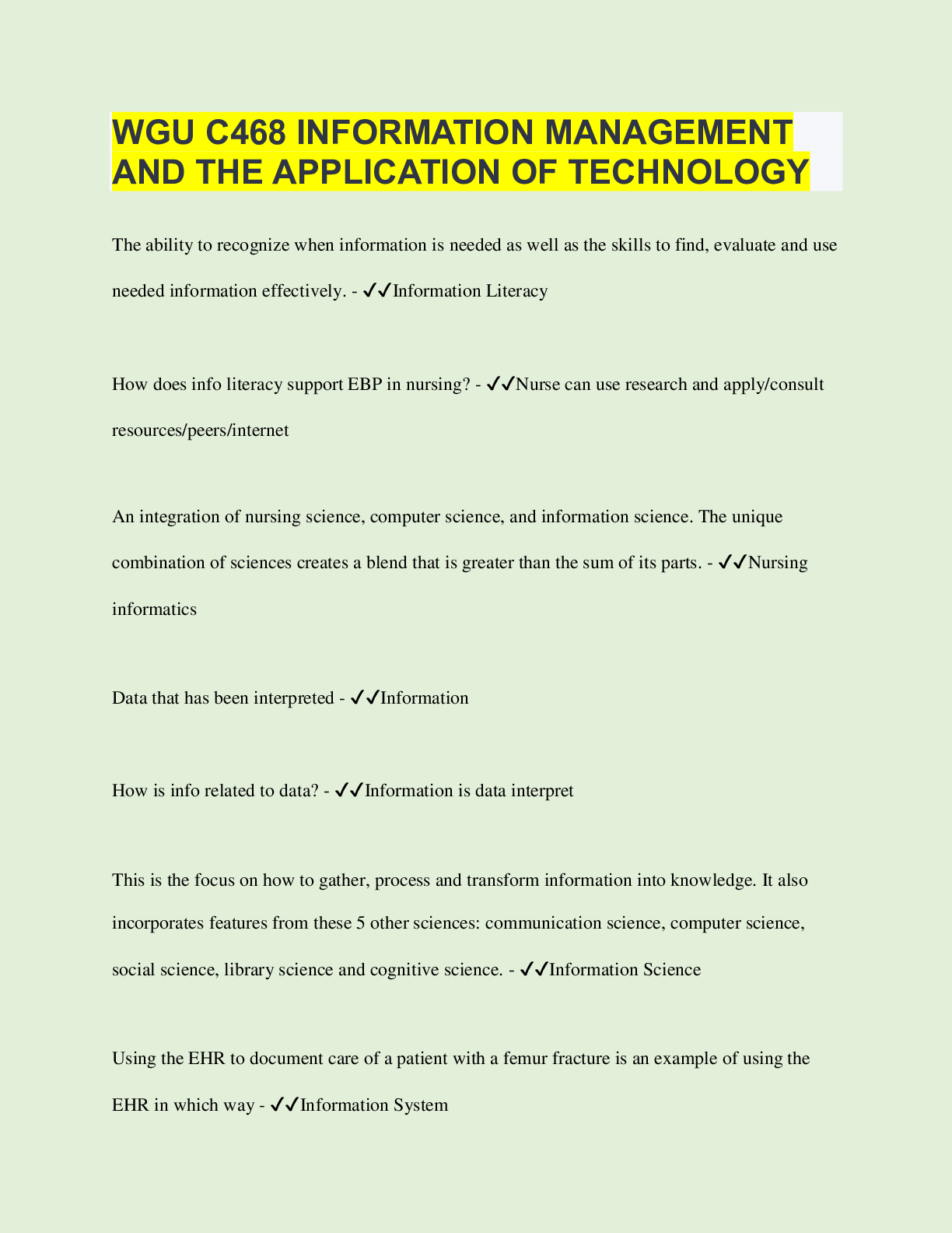 Preview image for WGU C468 INFORMATION MANAGEMENT AND THE APPLICATION OF TECHNOLOGY | 100 Questions with 100% Correct Answers | Verified | Latest Update